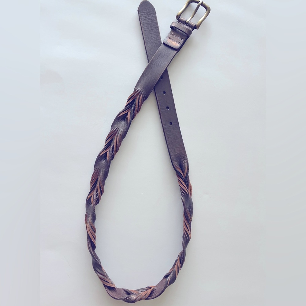 Leather Braided Belt Brown with Iridescent Gold 42” from Buckle to Bottom Sz M